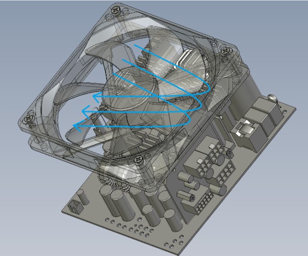 Direction of airflow after the baffle is installed