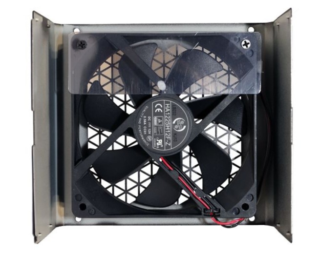 Under the PSU cover showing baffle mounted to fan